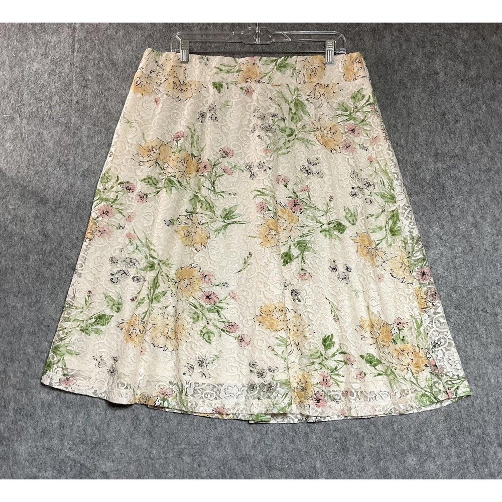 C EST. 1946 Skirt Womens Large Cream Floral Lace Midi Pull On Romantic Cottage